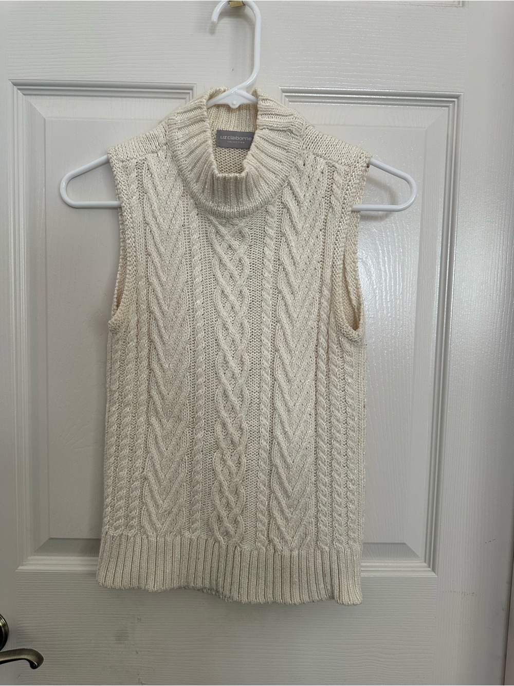 Liz Claiborne Ivory Cable-Knit Sleeveless Turtleneck Sweater